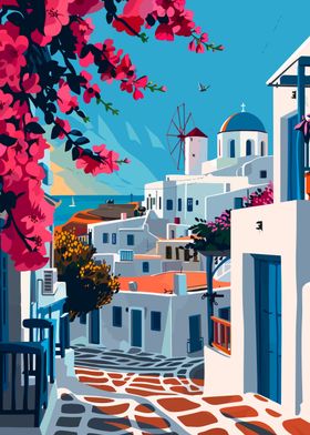 Mykonos Greece Travel Art