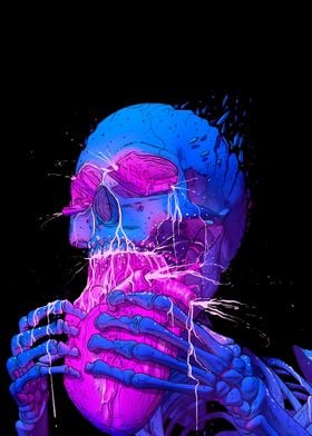 Blue Neon Skull eats Heart