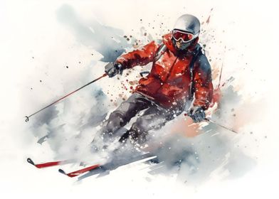  Vintage Skiing Watercolor