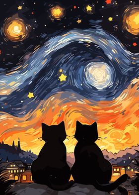 Cat Starry Night