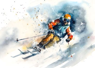  Vintage Skiing Watercolor