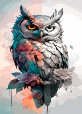 Bird owl watercolor