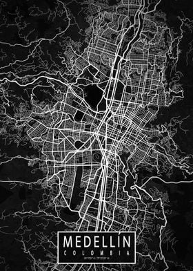 Medellin City Map Dark