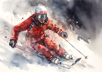  Vintage Skiing Watercolor