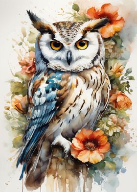 Bird owl watercolor