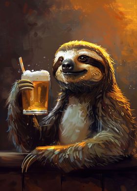 Sloth Drinking Beer