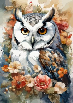 Bird owl watercolor