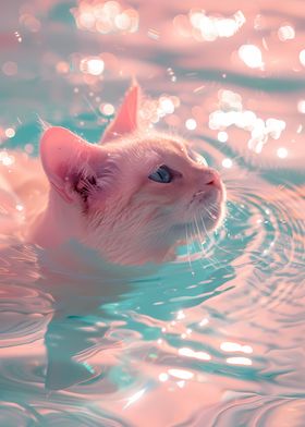 Cat Swimming in Pool