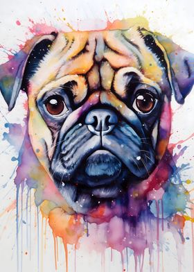 Pug Dog Watercolor