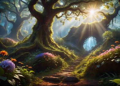 Mystical Forest Path Sun