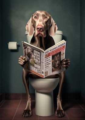 Weimaraner on the Toilet