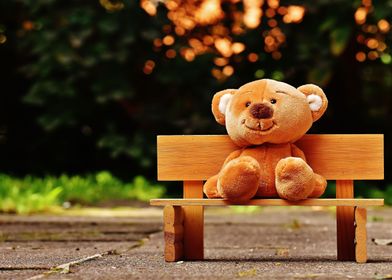 Teddy Bear on a park bench