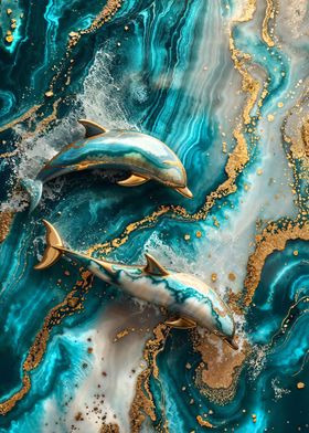 Golden Dolphins Dance Art