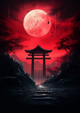 Japanese Tori Gate + Moon