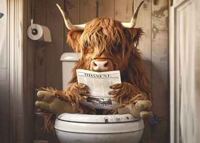 Highland cow on the toilet