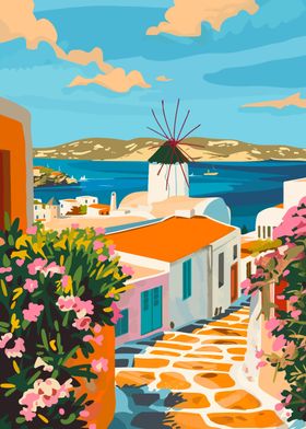 Mykonos Greece Travel Art