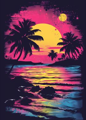 Sunset on the Beach PopArt