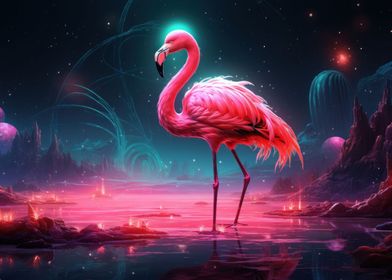 neon pink space flamingo