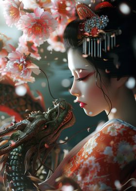 3D Geisha dragon