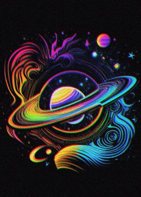 Planets Neon Abstract