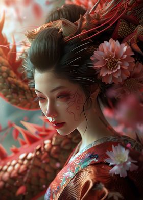 3D Geisha dragon