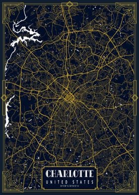 Charlotte City Map Gold