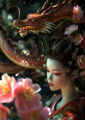 3D Geisha dragon