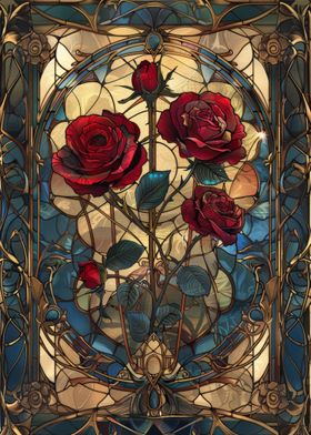 Art Deco Red Rose Floral