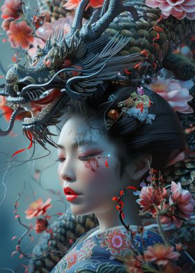 3D Geisha dragon