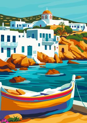 Greece Seaside Travel Art