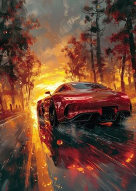 Red Sports Car Painting