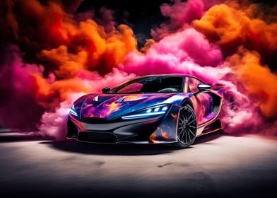 Fast car Colored smoke