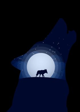 a wolf at night silhouette