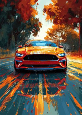 Orange Sports Car Painting