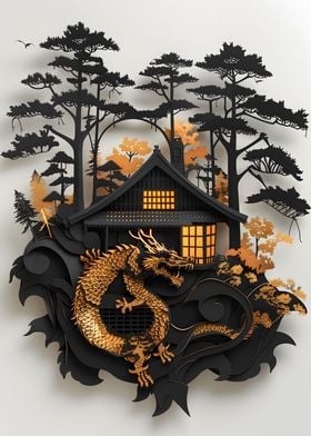 Black And Gold 3D Dragon