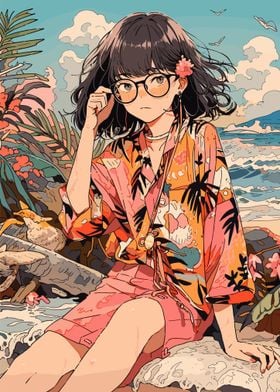 Nerd Anime Girl Beach
