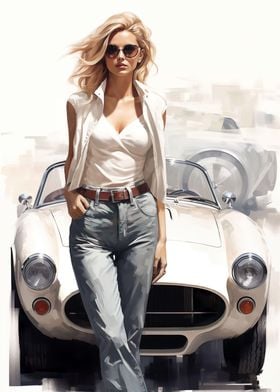 Girl and AC Cobra car