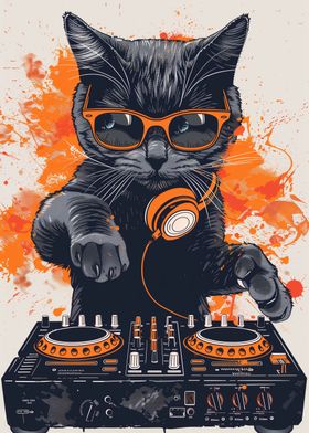 DJ Cat Play Turntable