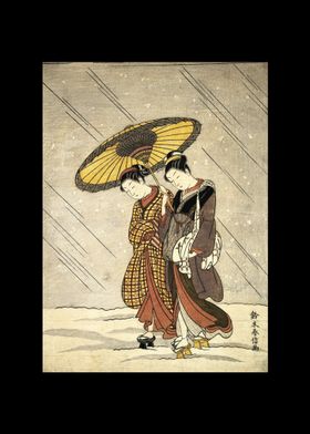 Japanese Women In The Rain