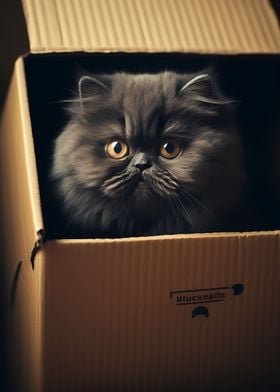 Persian Cat in Carton Box