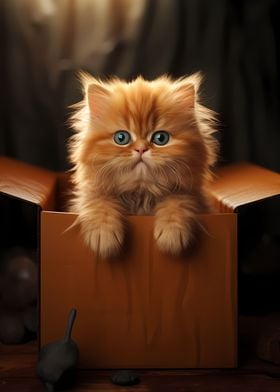 Persian Cat in Carton Box