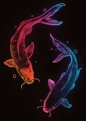 Two Koi Fish Japan Neon