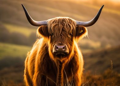 Highland Cow in Sunset