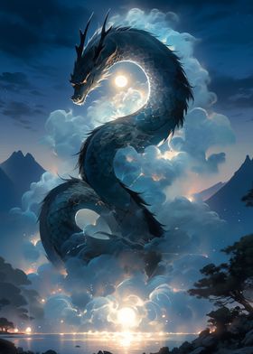 Japanese dragon Moon light