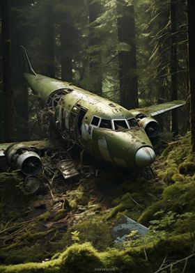 Crashed Warplane In Forest