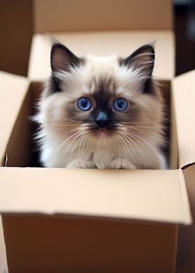 Ragdoll Cat in Carton Box