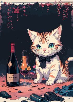 Anime Cat with Wine