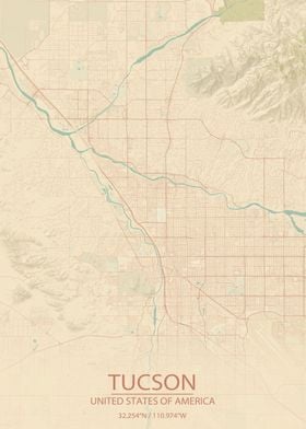 Tucson Arizona Vintage Map