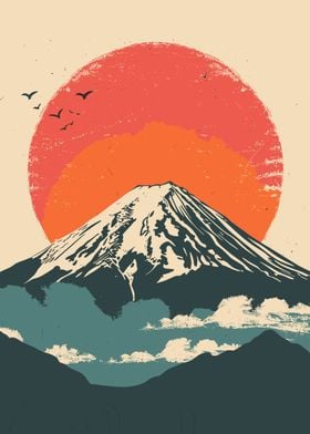 Mount Fuji Sunrise Vintage