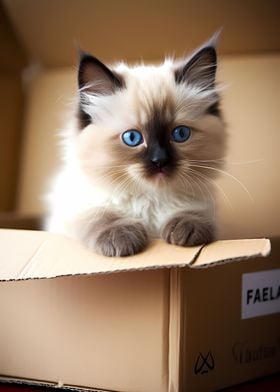 Ragdoll Cat in Carton Box